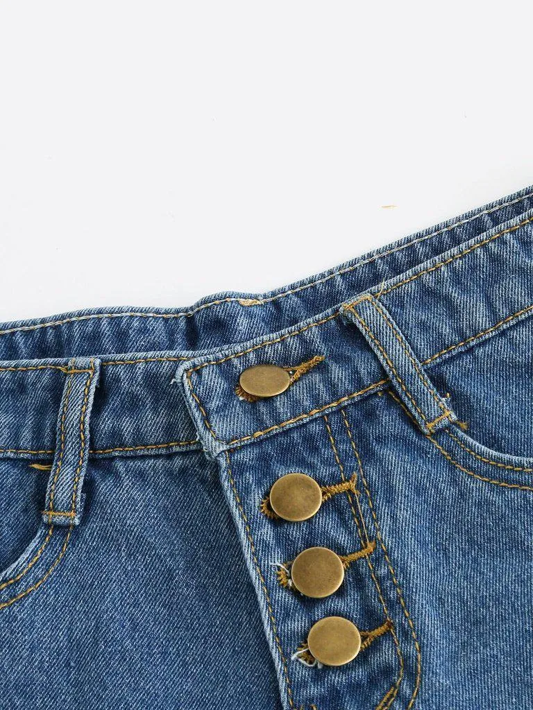 Distressed Fray Hem Denim Shorts