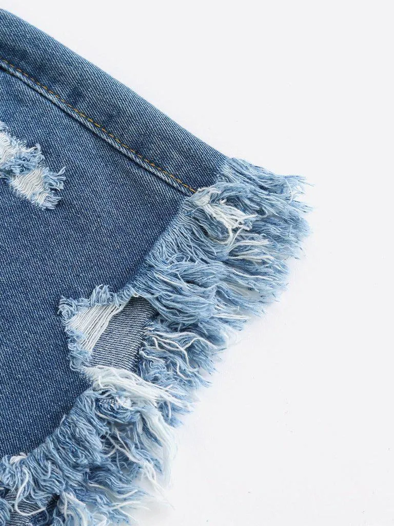 Distressed Fray Hem Denim Shorts