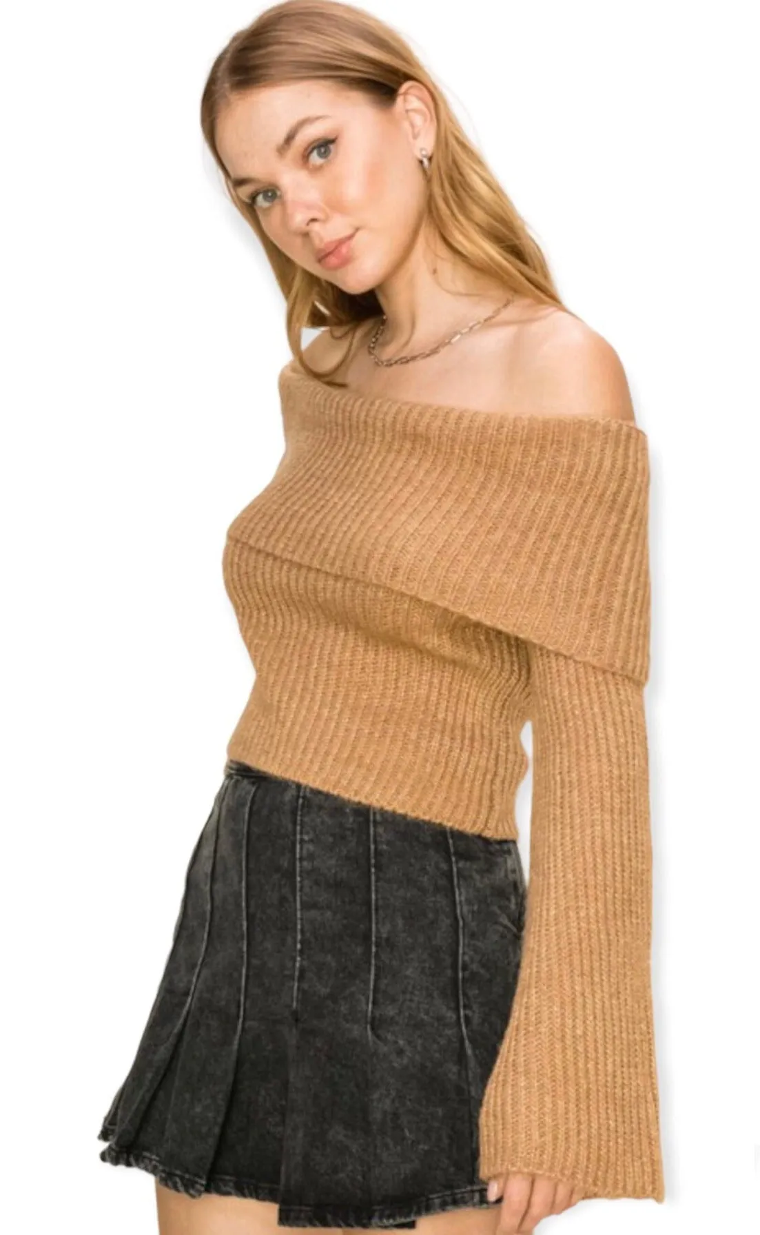 Dream On Off-The-Shoulder Ribbed Sweater