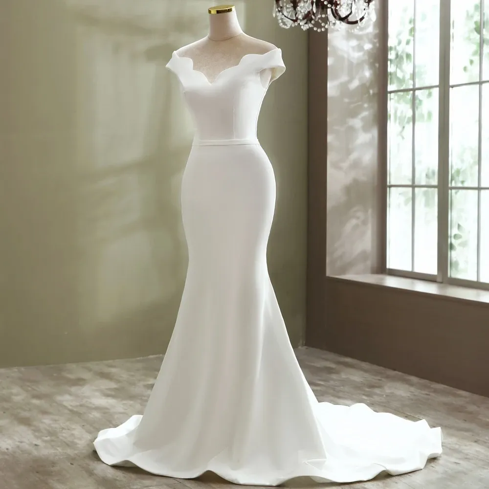Elegant Sexy Simple Style Boat Neck Mermaid Wedding Dress Bridal Gown
