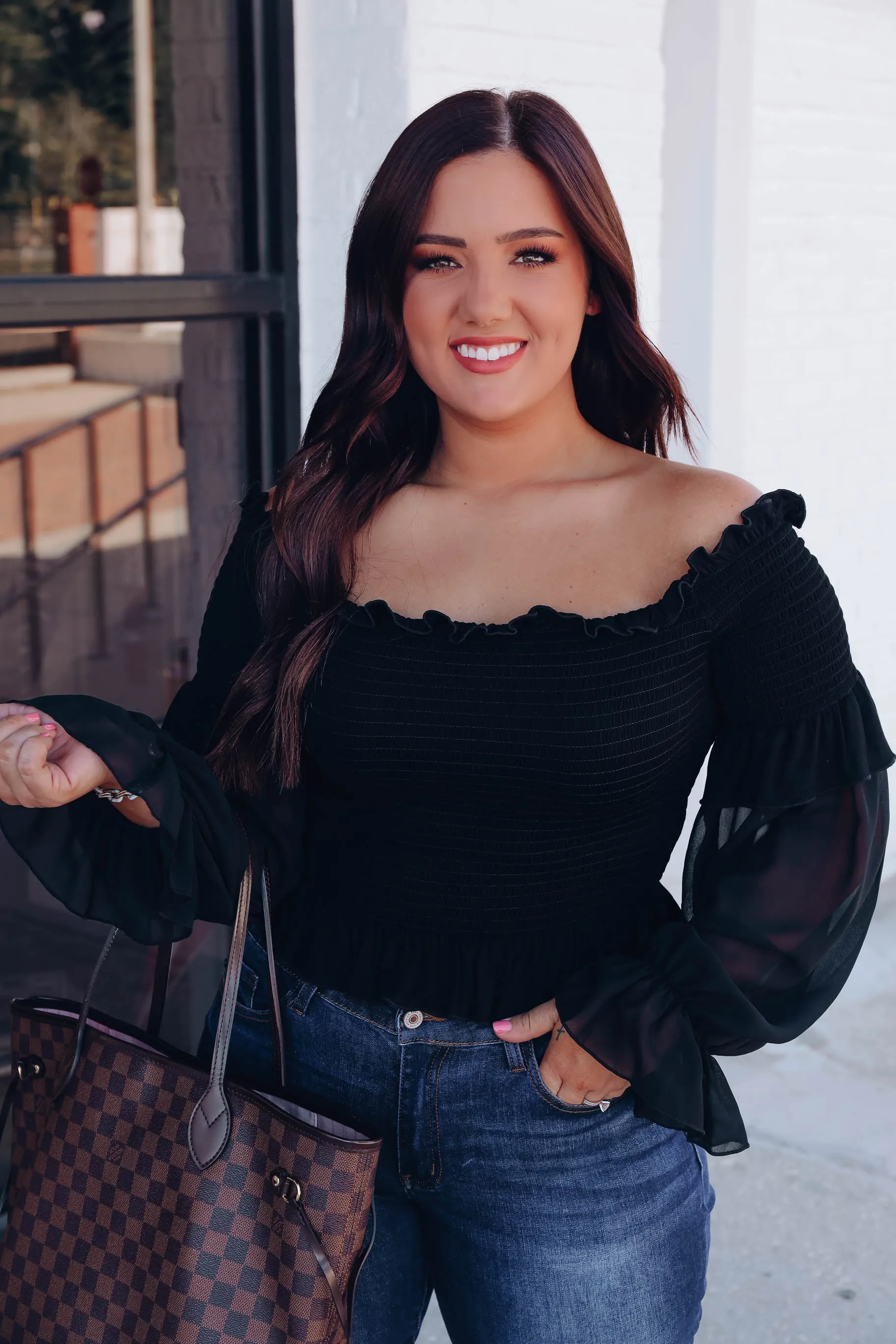 Ella Off The Shoulder Crop Top - Black