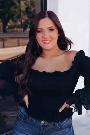 Ella Off The Shoulder Crop Top - Black