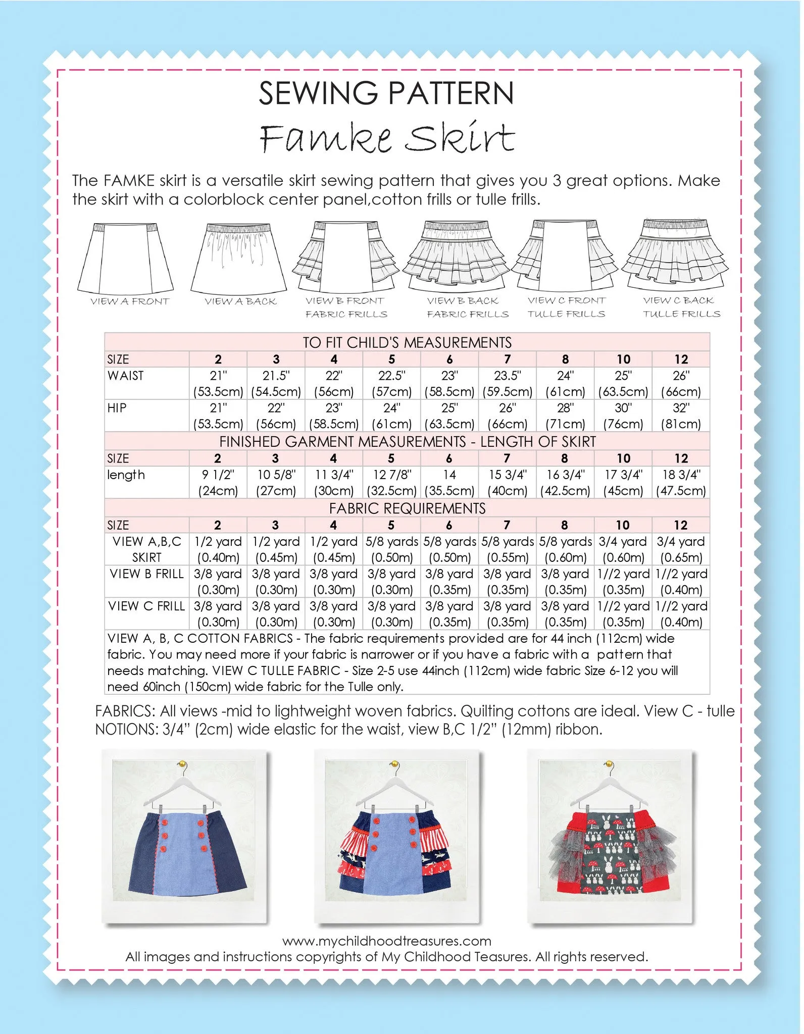 FAMKE - Girls Skirt Sewing Pattern (2-10)