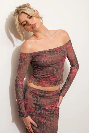 Floral Leopard Mesh Off Shoulder Top