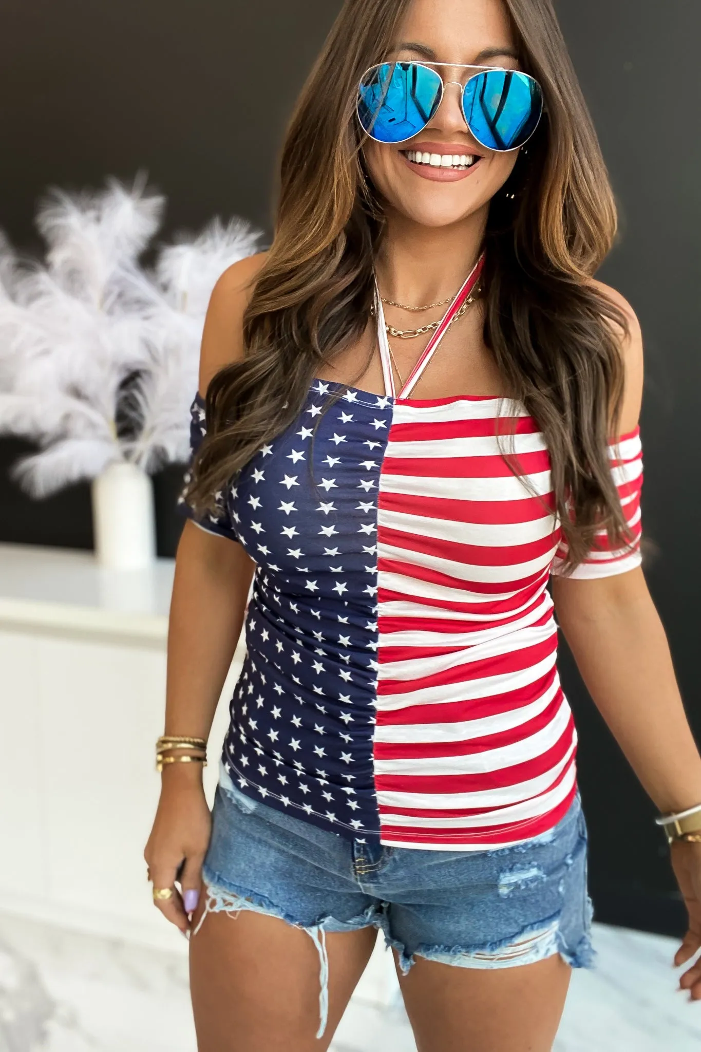 God Bless America Off The Shoulder Top