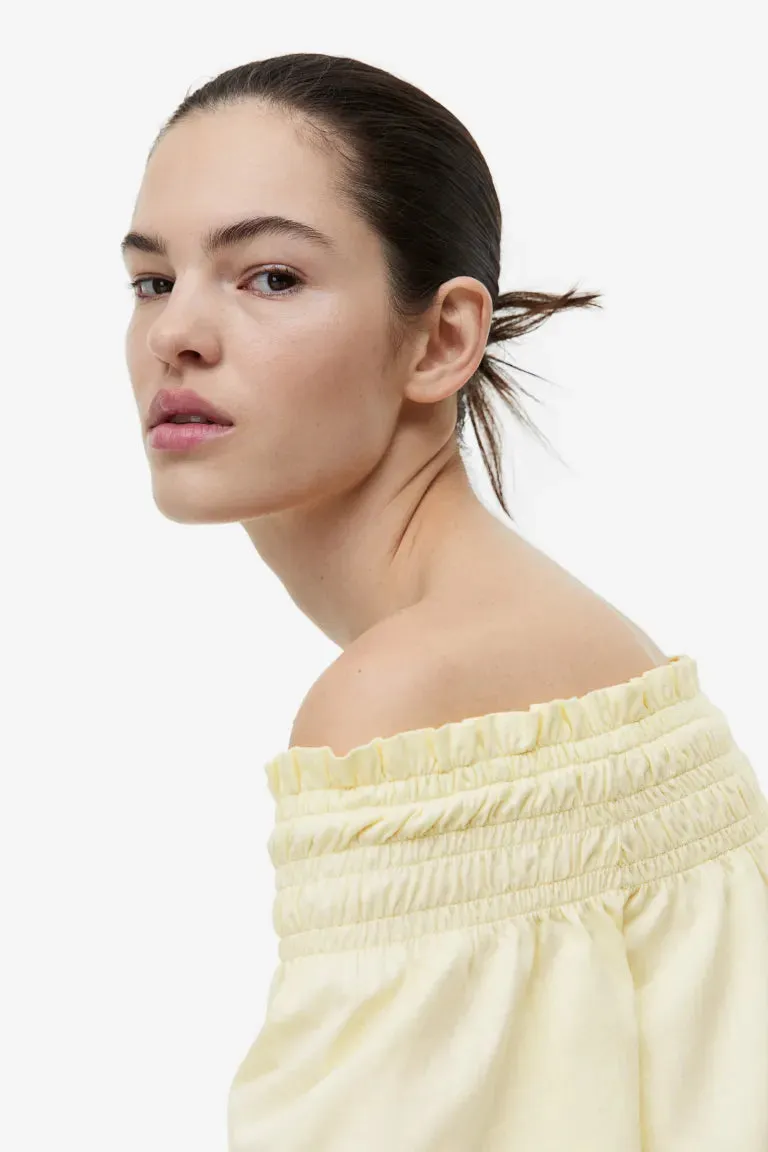 H&M Off Shoulder Jersey Top, Light Yellow