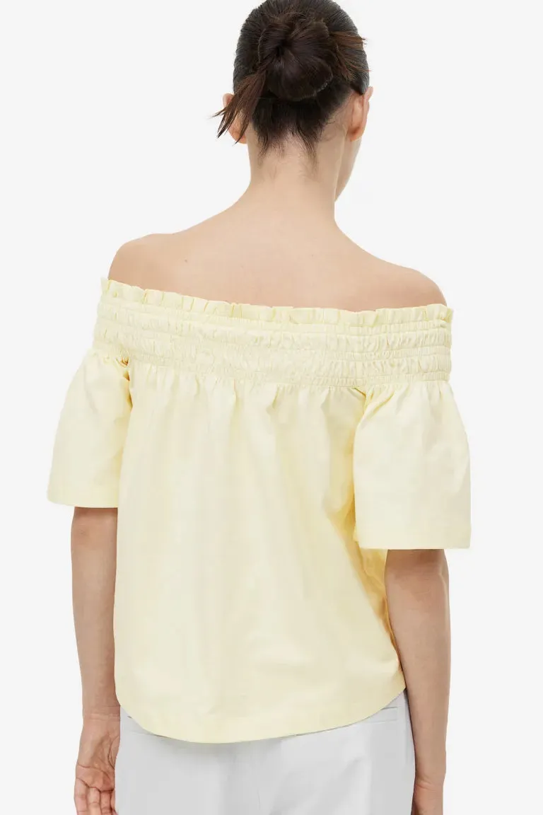 H&M Off Shoulder Jersey Top, Light Yellow