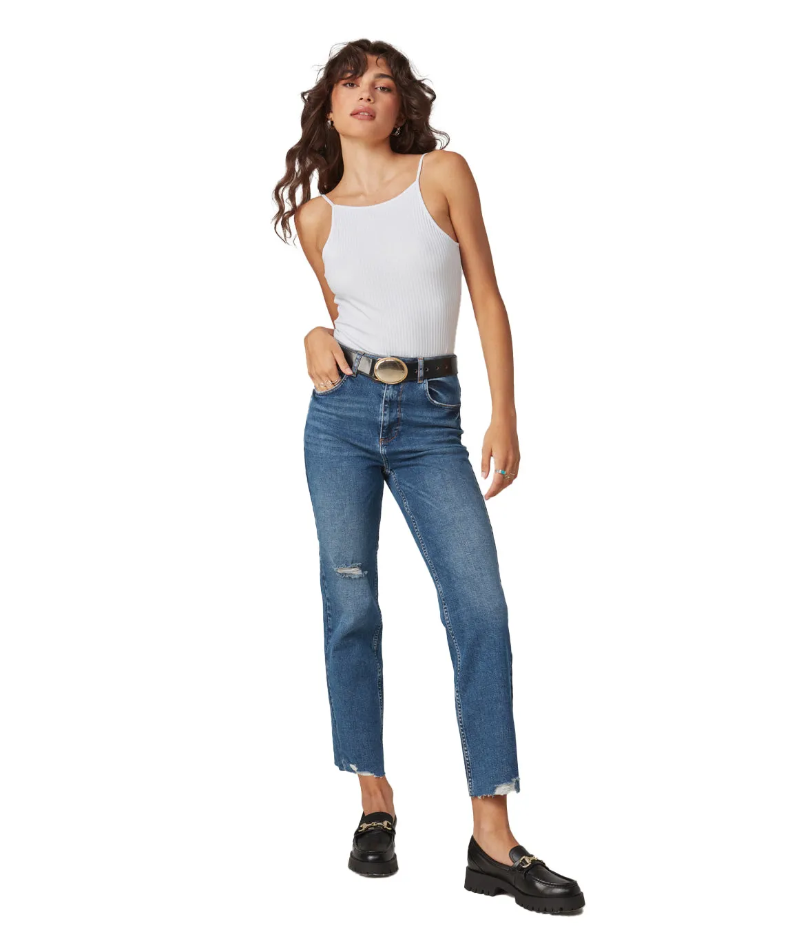 High Rise Straight Medium Wash Jeans