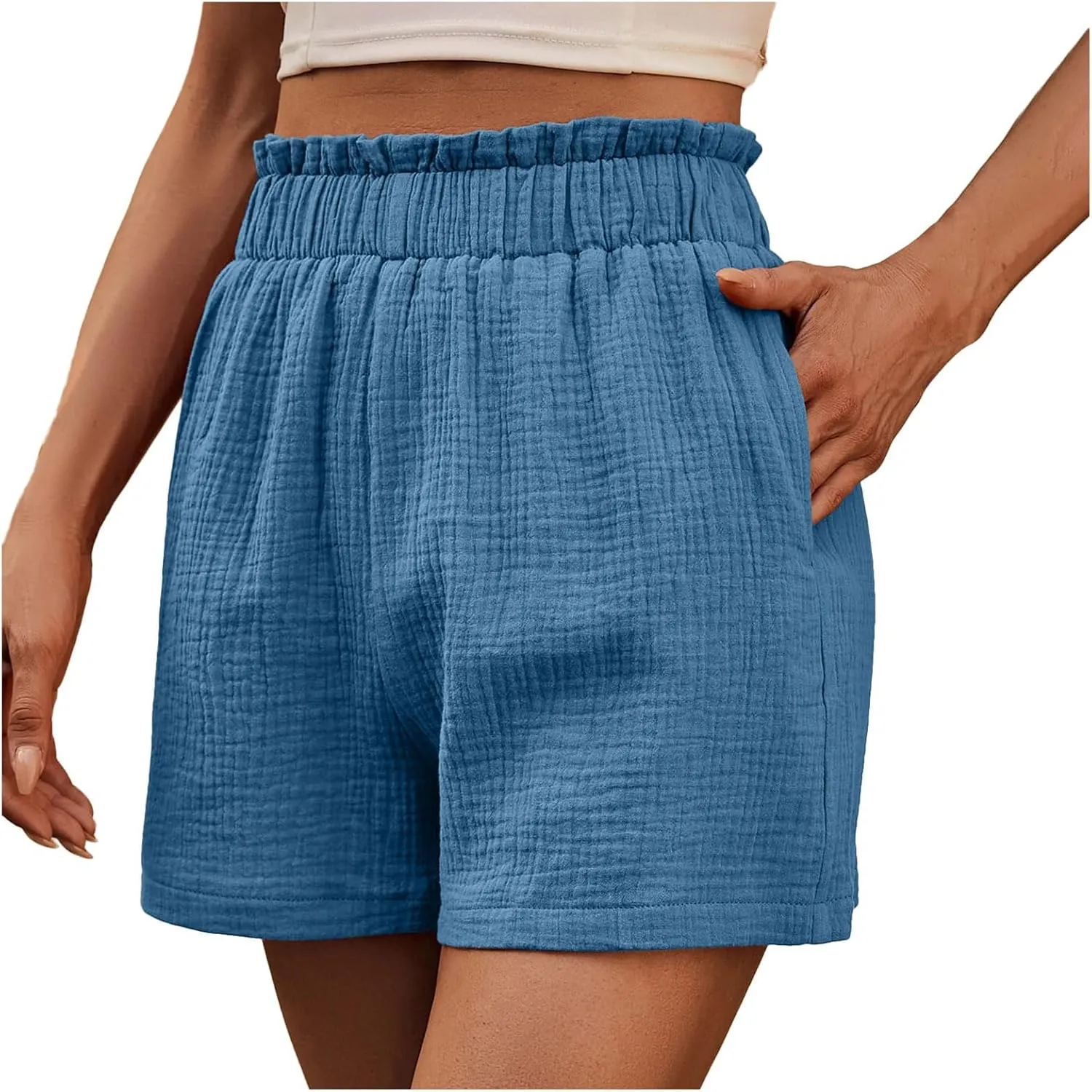 High Waisted Slacks Shorts for Women Elastic Waist with Pockets Casual Beach Vacation Shorts Loose Fitting