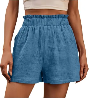 High Waisted Slacks Shorts for Women Elastic Waist with Pockets Casual Beach Vacation Shorts Loose Fitting
