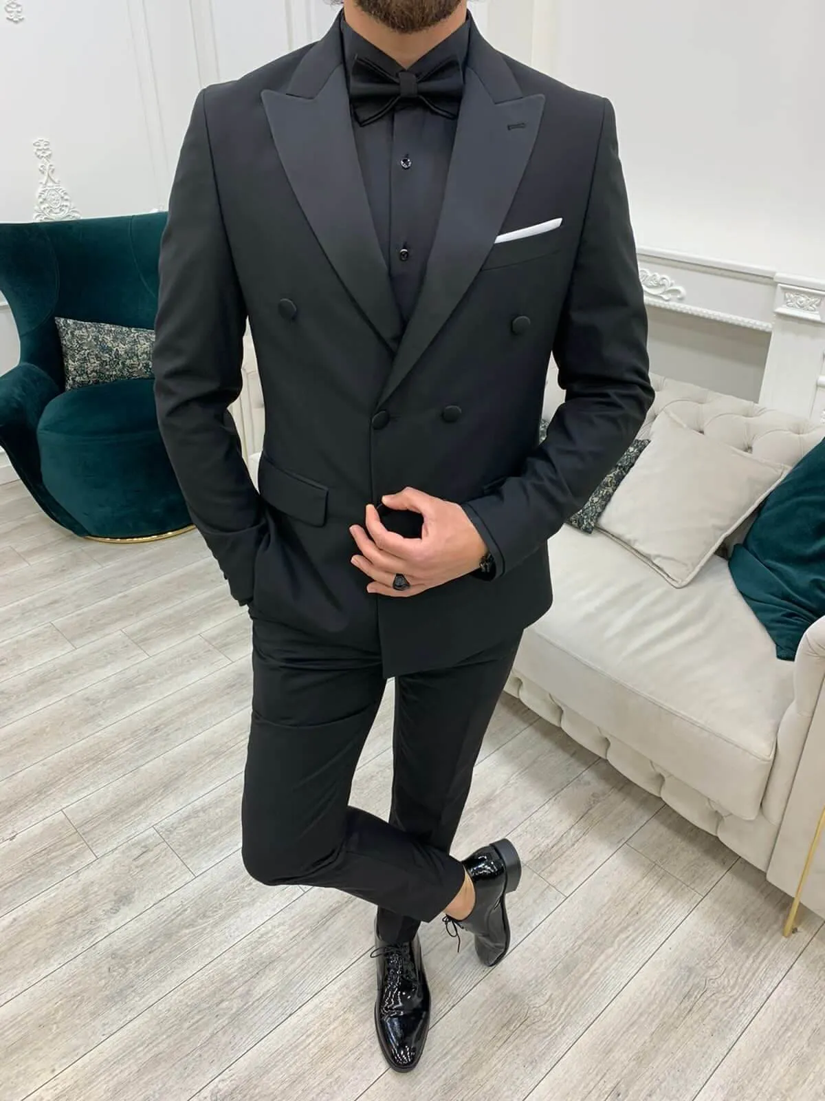 HolloMen Double Breasted Black Tuxedo