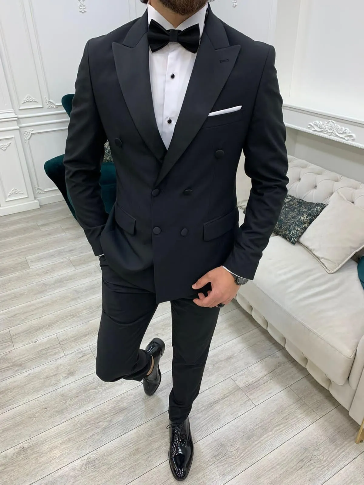 HolloMen Double Breasted Black Tuxedo