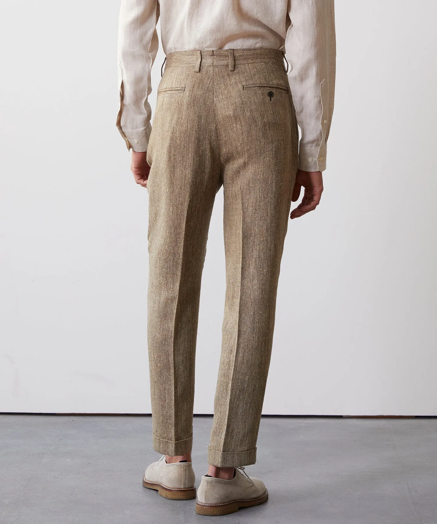 Italian Linen Silk Madison Trouser in Light Brown
