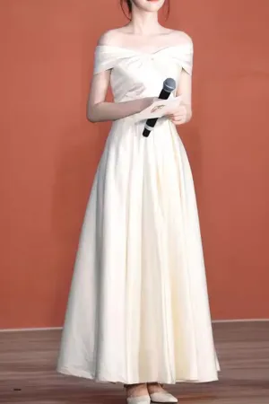 Ivory Off the Shoulder Long Prom Dress with Lace Up Back, A Line Formal Gown UQP0314