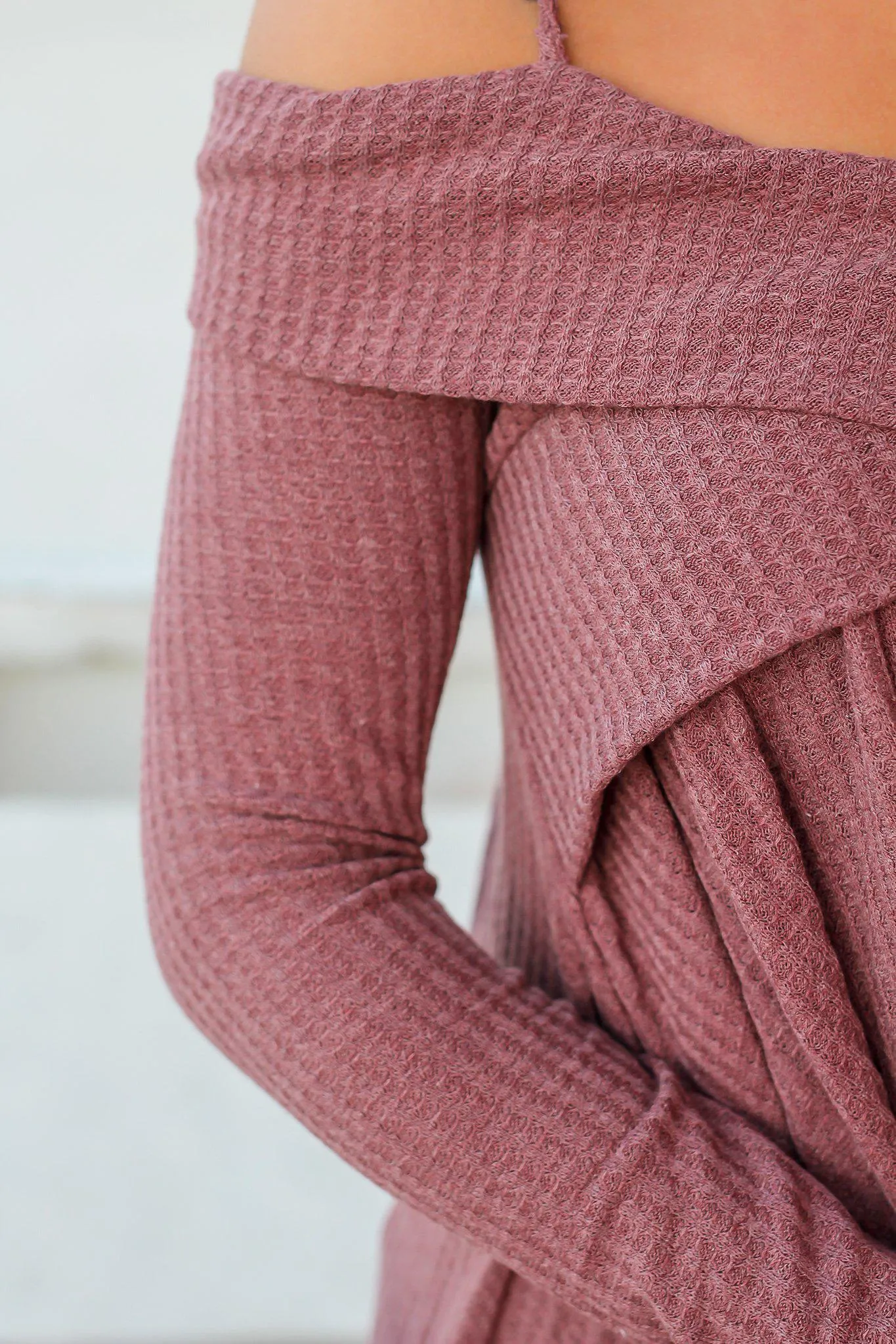 Light Maroon Knit Off Shoulder Tunic