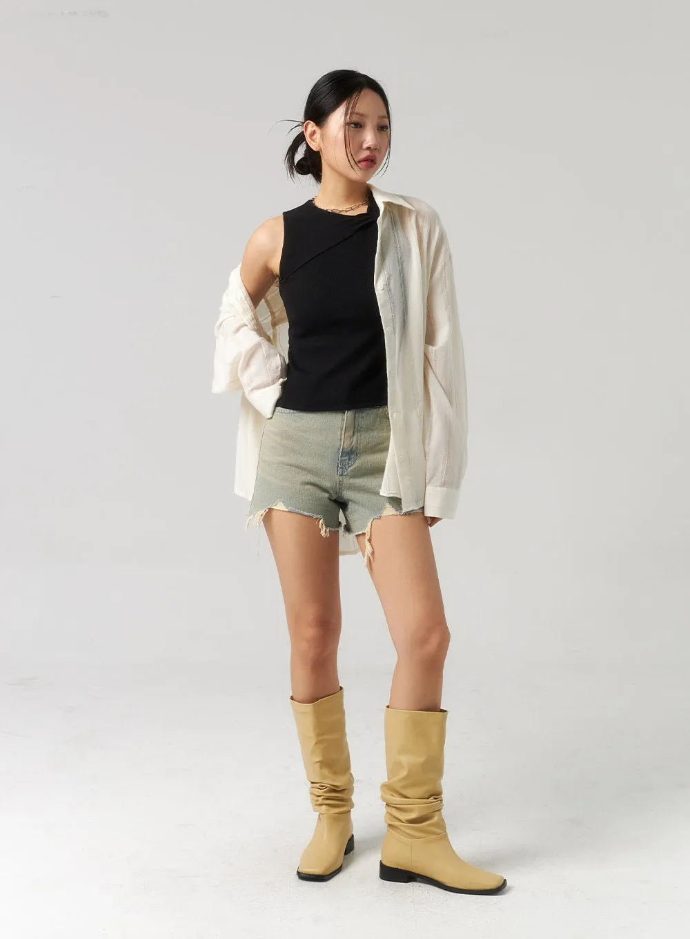 Light Ripped Denim Shorts CU327