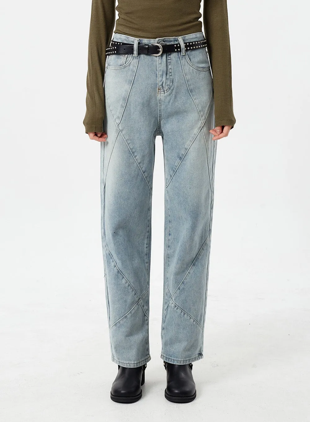 Light Wash Straight Leg Jeans CM307