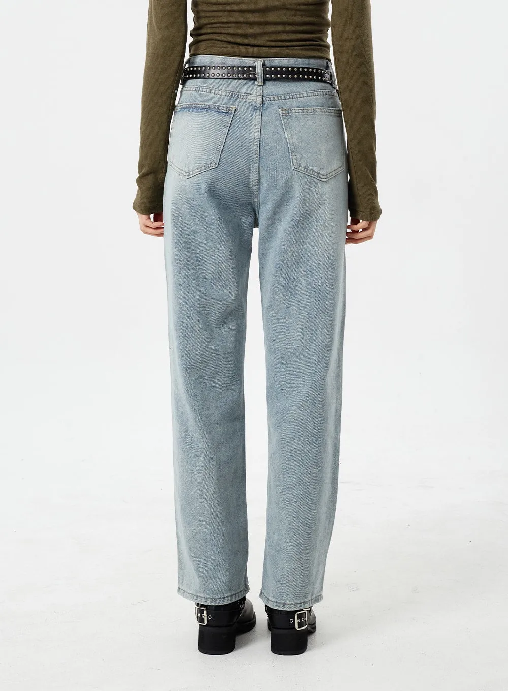 Light Wash Straight Leg Jeans CM307