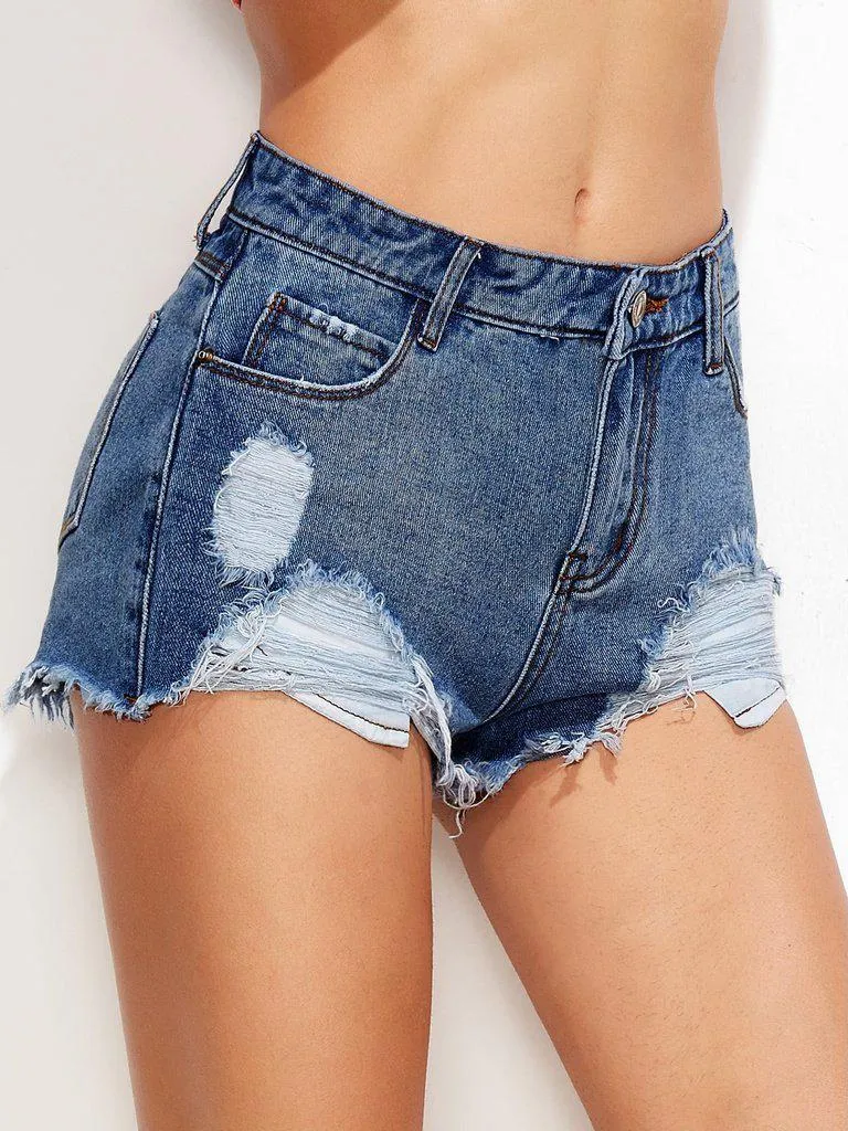 Low Rise Distressed Mini Denim Shorts