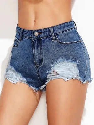 Low Rise Distressed Mini Denim Shorts