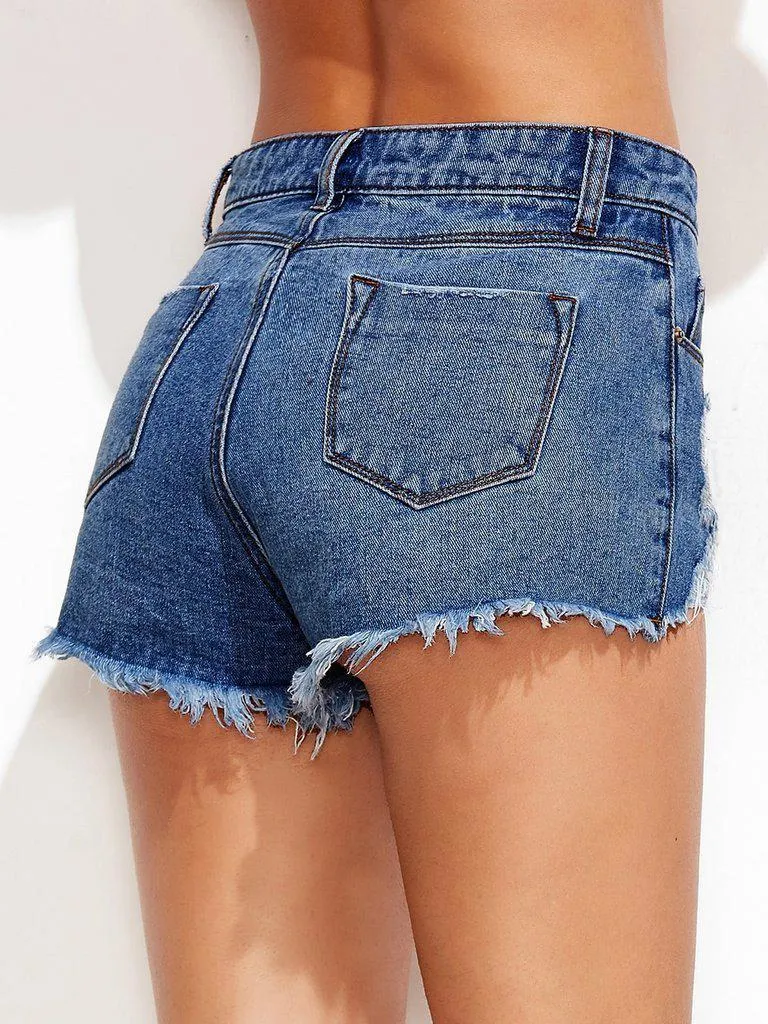 Low Rise Distressed Mini Denim Shorts
