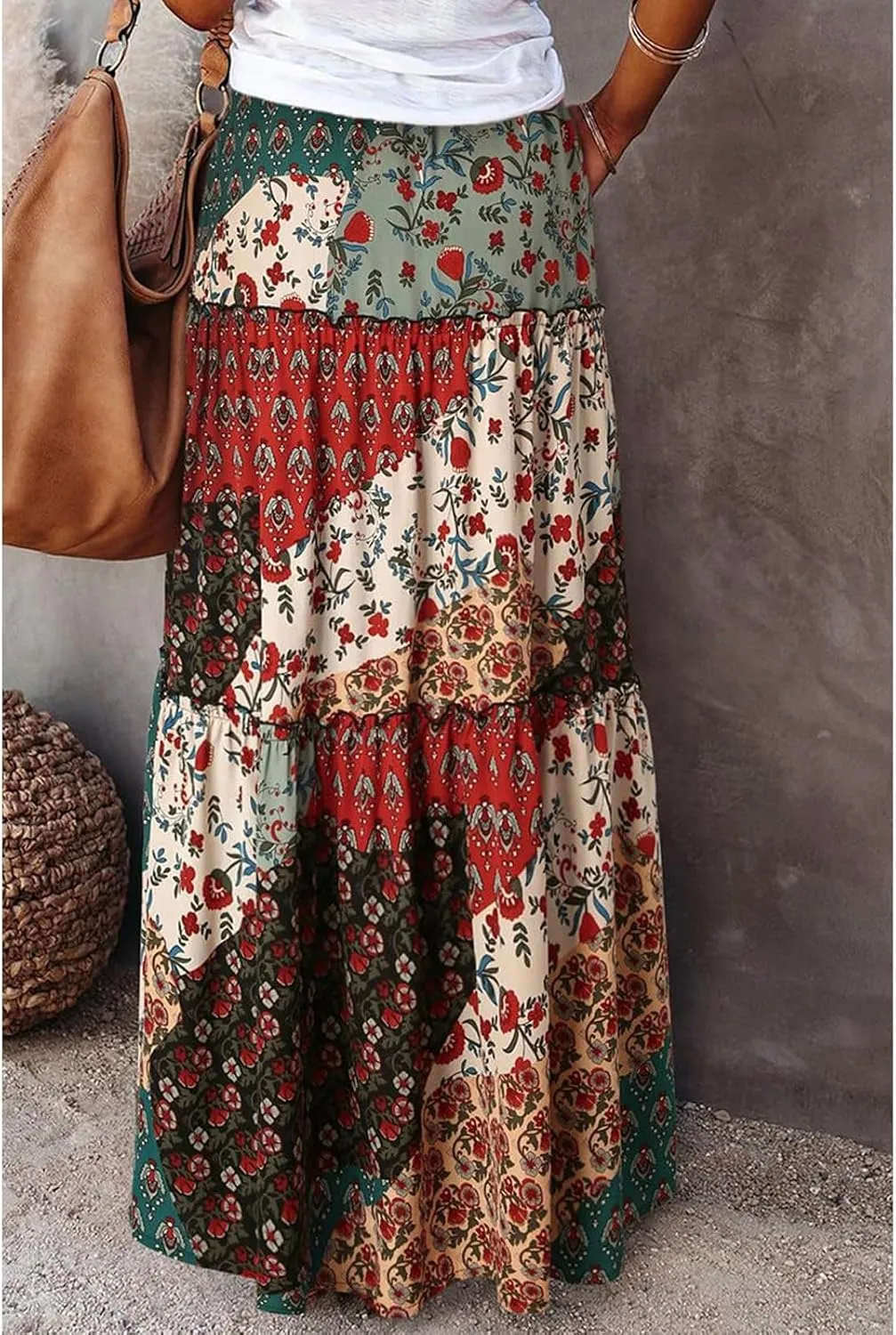 Maxi Skirts for Women Boho Flowy High Waisted Tiered Long Floral Skirts Ladies Casual Bohemian Summer Clothes 2025