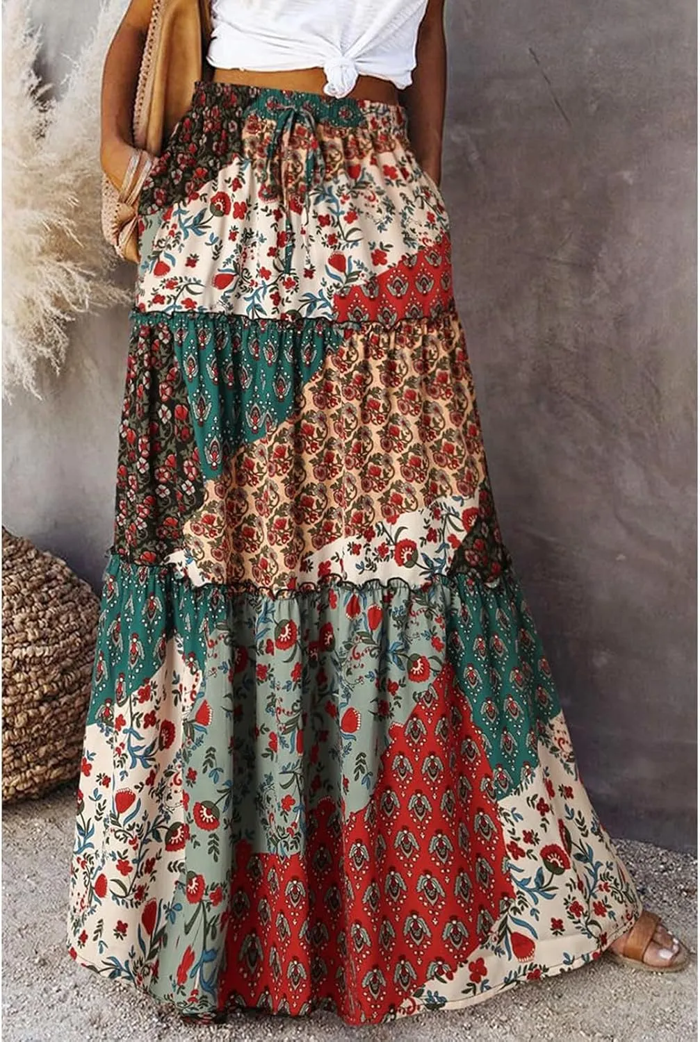 Maxi Skirts for Women Boho Flowy High Waisted Tiered Long Floral Skirts Ladies Casual Bohemian Summer Clothes 2025