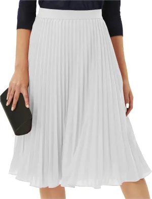 Maxi Skirts for Women Summer Casual Elastic High Waisted Pleated Skirt Flowy Solid Color Chiffon Swing A Line Skirt