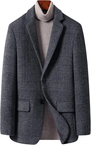Mens Plaid Wool Blend Sport Coat Vintage Checked 2 Button Suit Jackets Slim Fit Single Breasted Blazer Overcoats