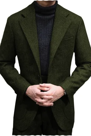Men's Wool Tweed Suit 2 Piece Peak Lapel Blazer（Blazer Pants）