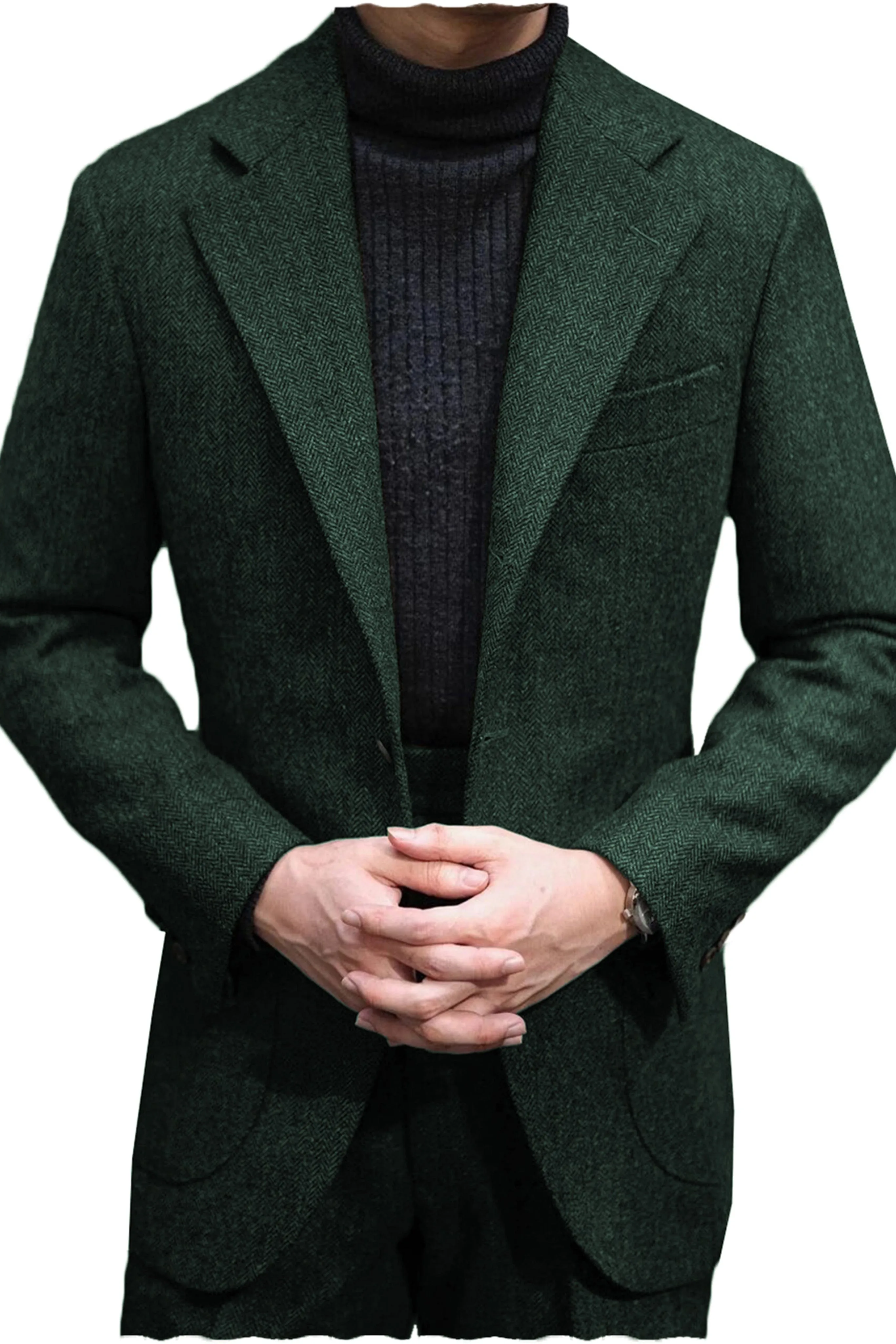Men's Wool Tweed Suit 2 Piece Peak Lapel Blazer（Blazer Pants）