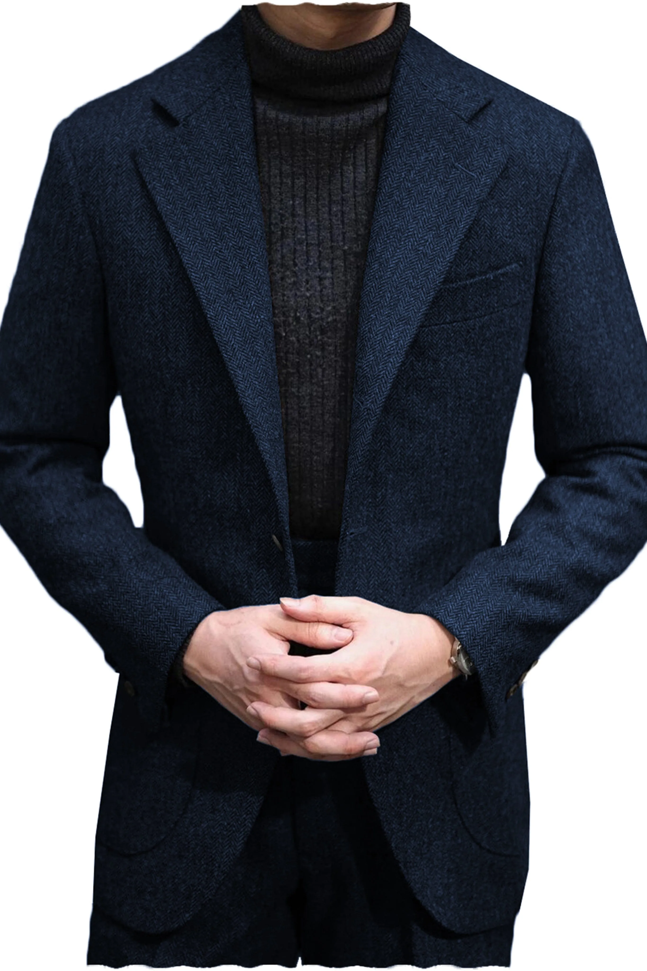 Men's Wool Tweed Suit 2 Piece Peak Lapel Blazer（Blazer Pants）