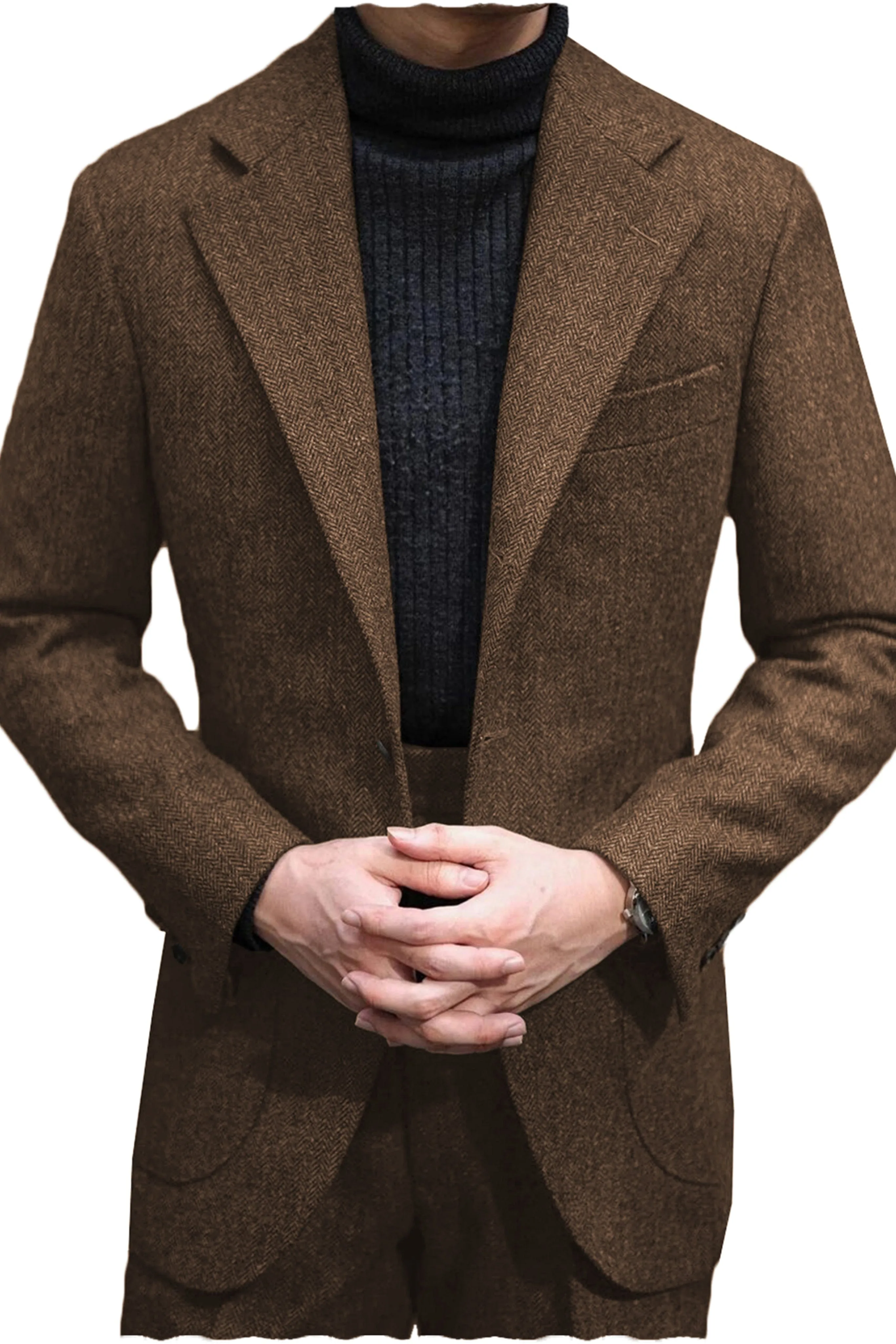 Men's Wool Tweed Suit 2 Piece Peak Lapel Blazer（Blazer Pants）
