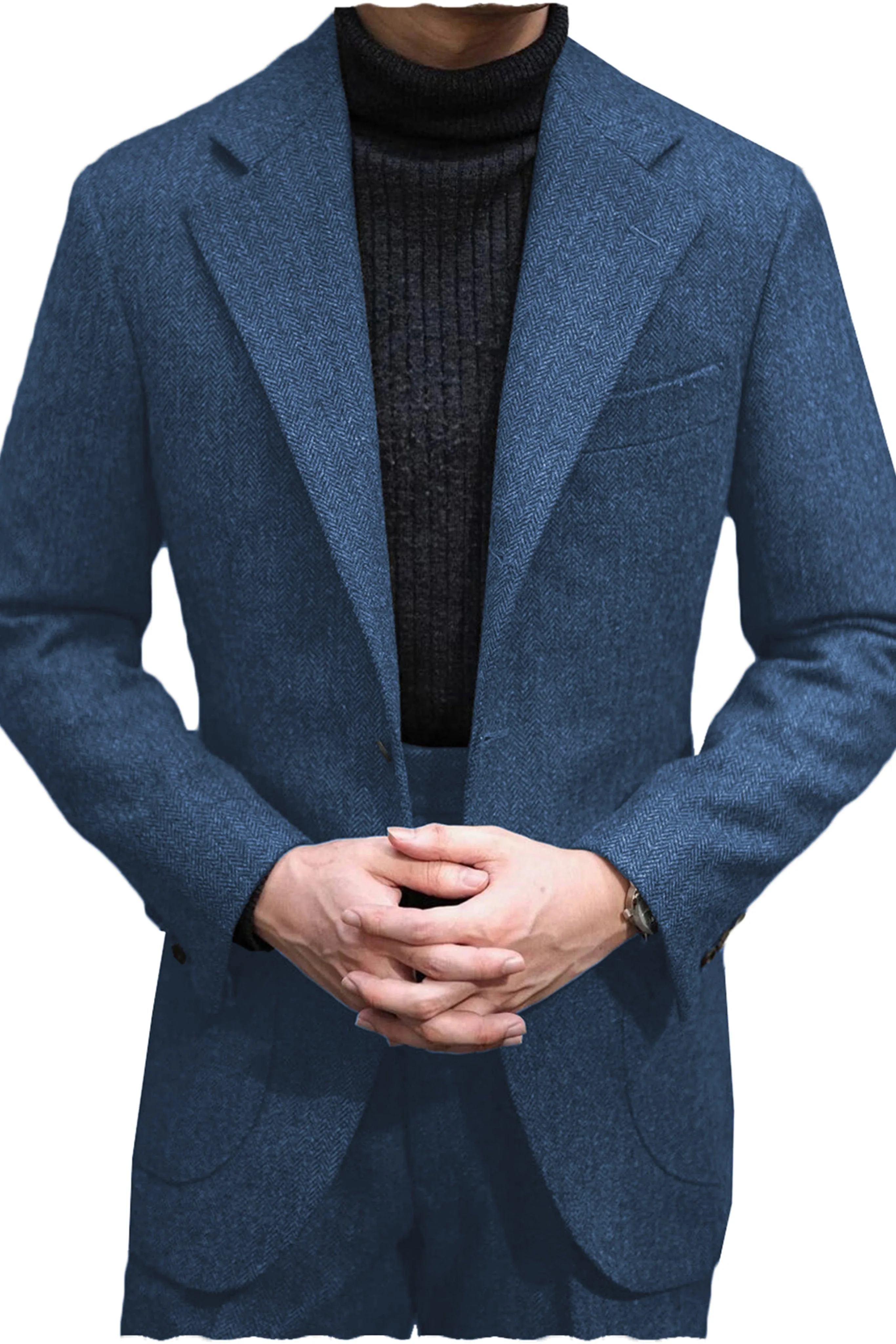 Men's Wool Tweed Suit 2 Piece Peak Lapel Blazer（Blazer Pants）