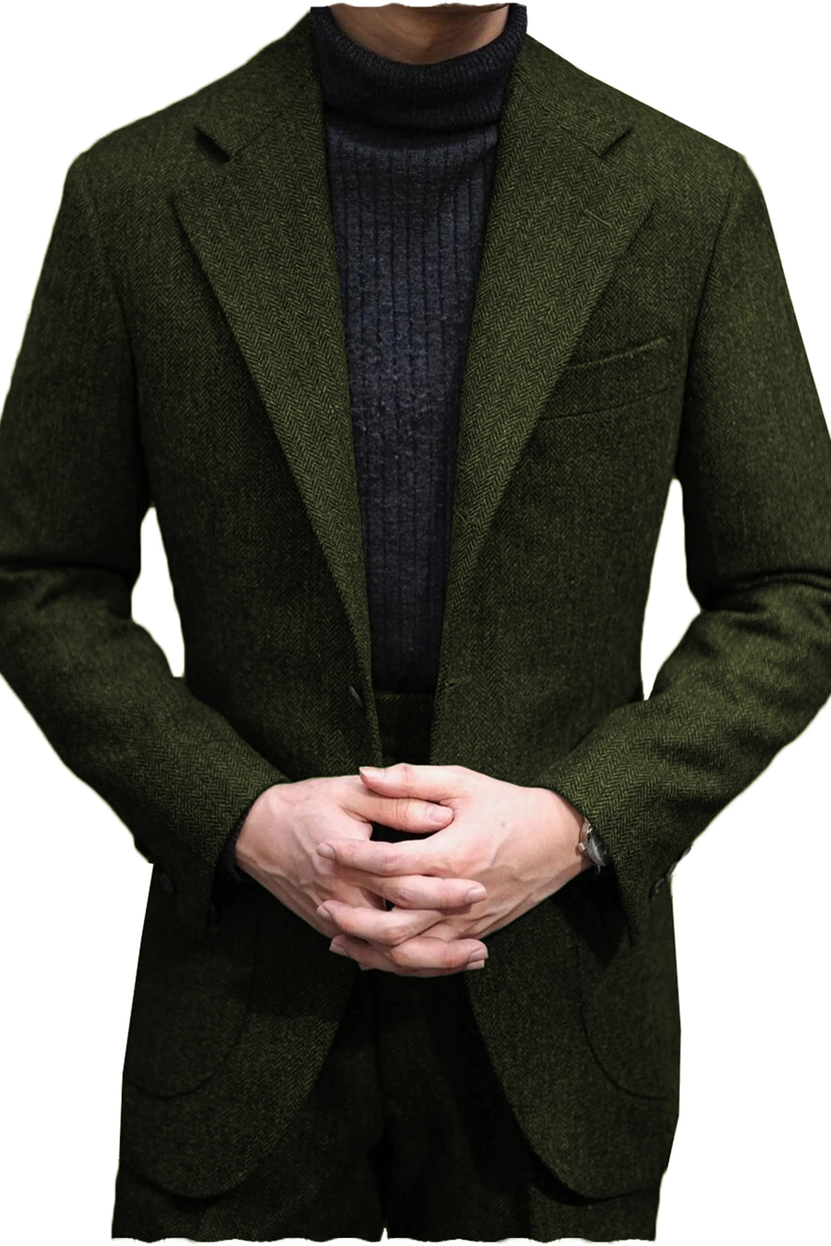 Men's Wool Tweed Suit 2 Piece Peak Lapel Blazer（Blazer Pants）