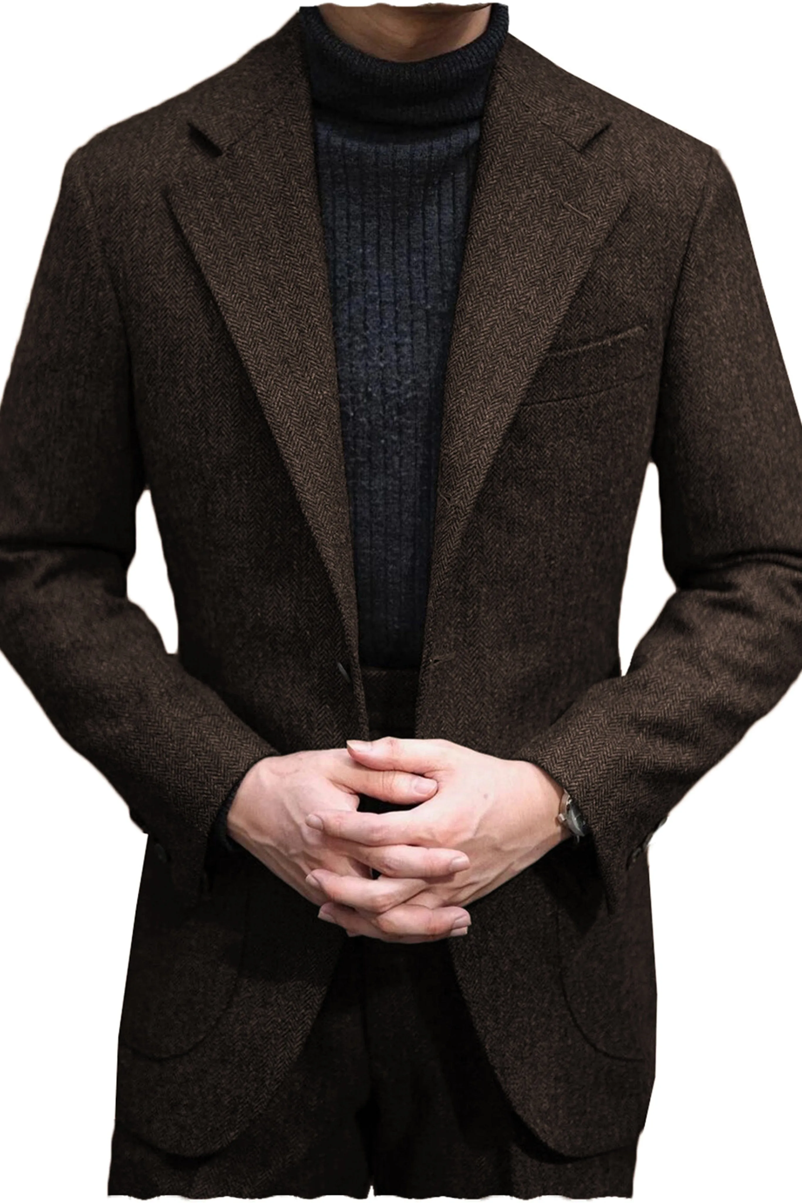 Men's Wool Tweed Suit 2 Piece Peak Lapel Blazer（Blazer Pants）