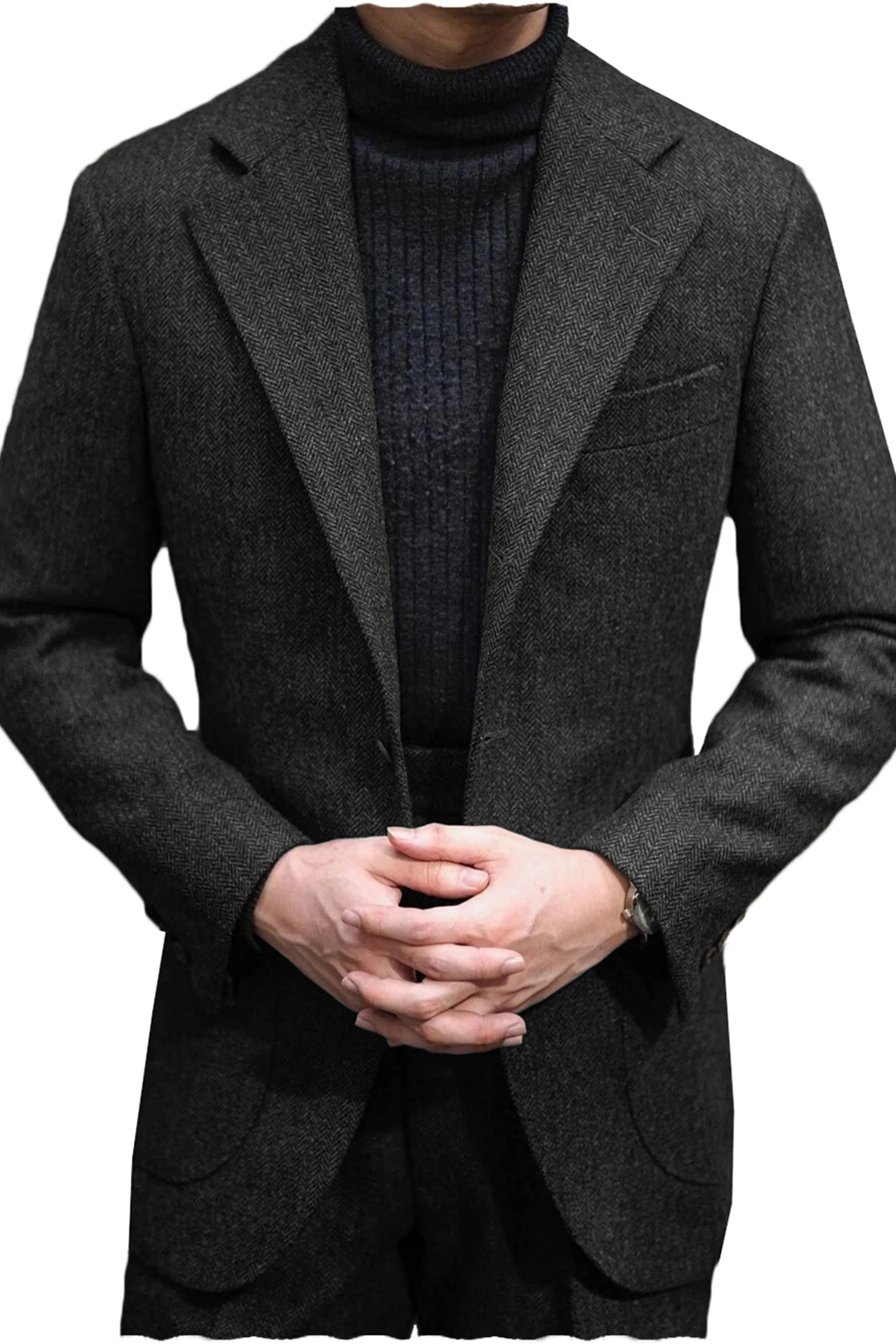 Men's Wool Tweed Suit 2 Piece Peak Lapel Blazer（Blazer Pants）
