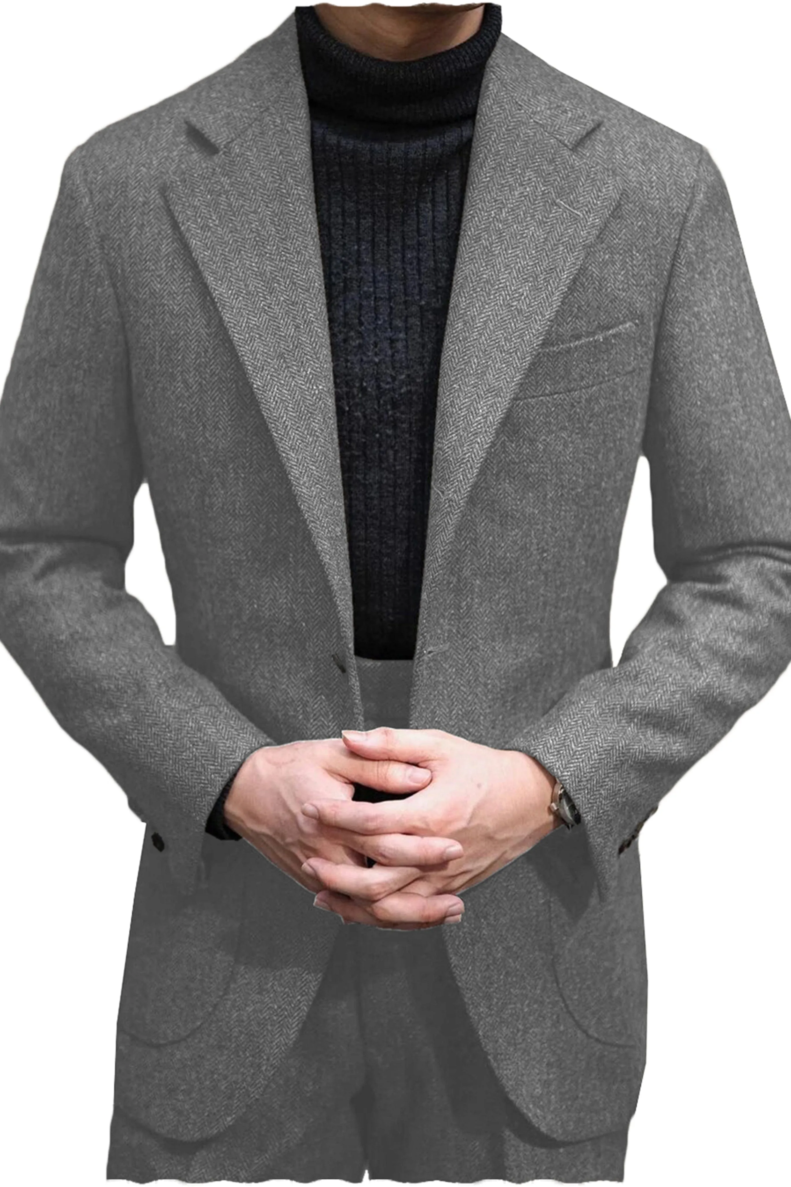 Men's Wool Tweed Suit 2 Piece Peak Lapel Blazer（Blazer Pants）