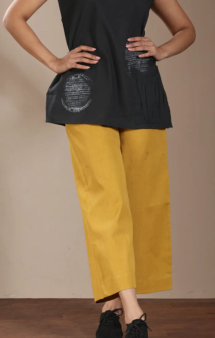 Mustard Wide Leg Straight Pants - Twill