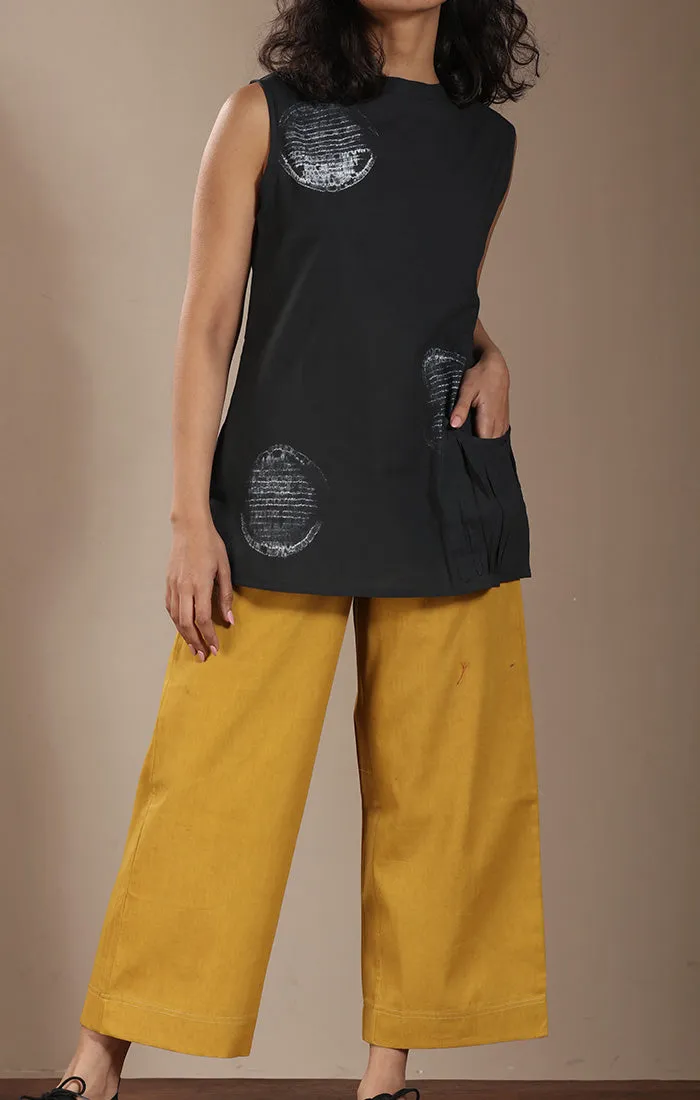 Mustard Wide Leg Straight Pants - Twill