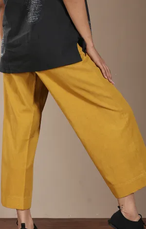 Mustard Wide Leg Straight Pants - Twill