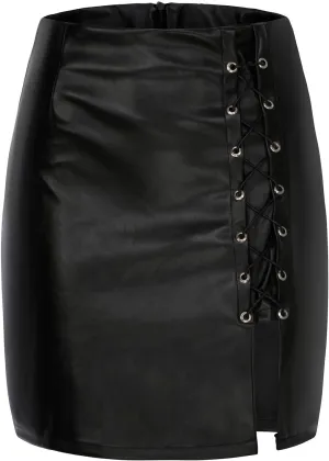 NaRHbrg Faux Leather Bodycon Slim Mini Pencil Skirt for Women Zip High-Waist Skirts Ladies Solid Button Short Skirts