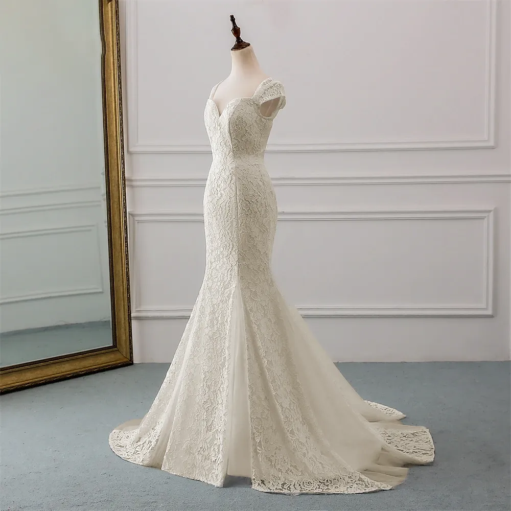 New Style Cap Sleeve Style Lace Mermaid Wedding Dress