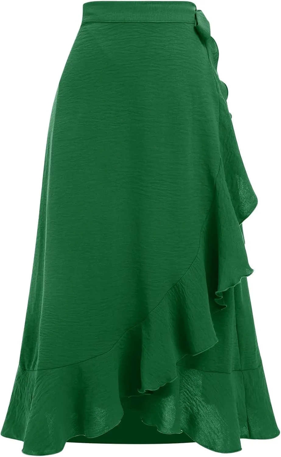 OBEEII Women Ruffle Wrap Skirt Summer Casual High Waist Tie Flowy Beach Skirt High Low Asymmetrical Split Midi Skirts