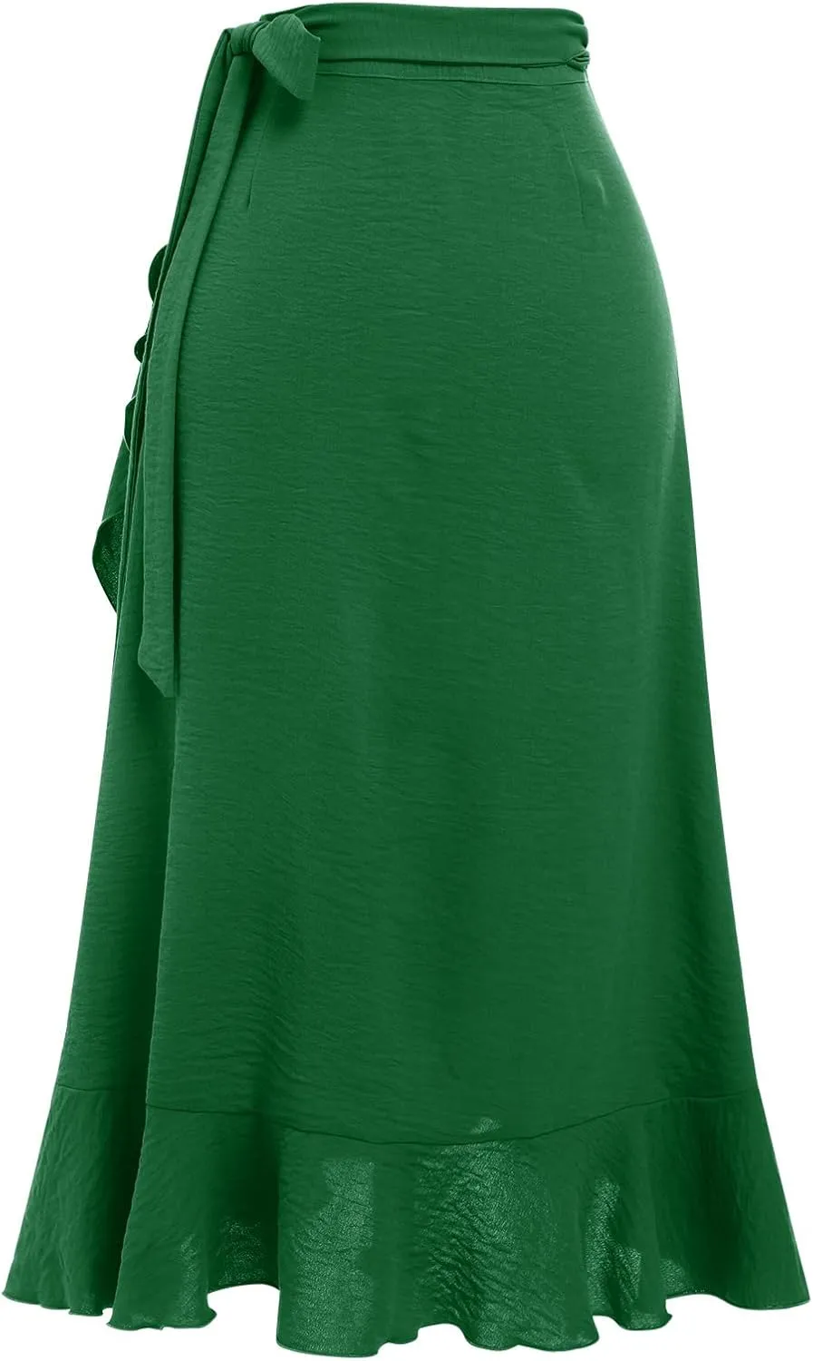 OBEEII Women Ruffle Wrap Skirt Summer Casual High Waist Tie Flowy Beach Skirt High Low Asymmetrical Split Midi Skirts