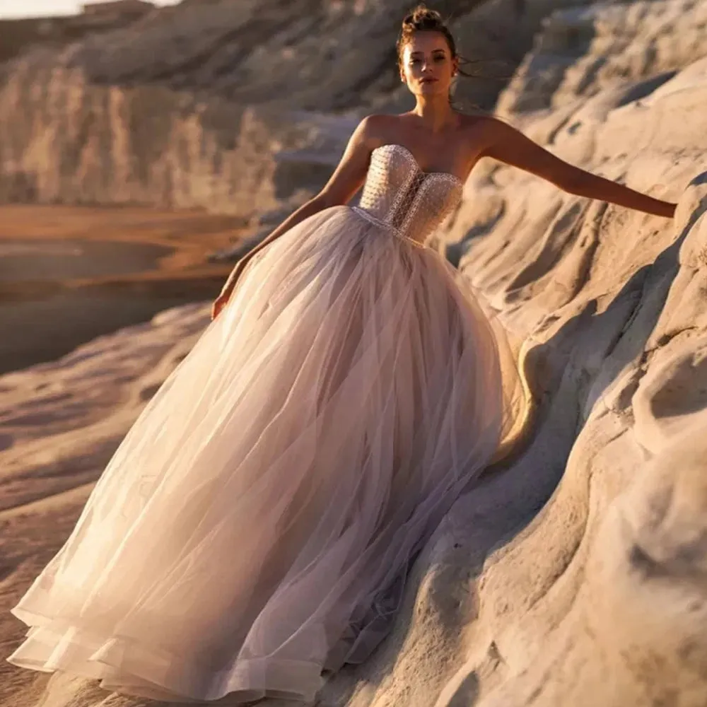 Off the Shoulder Beach Wedding Dress Elegant Boho Princess Bridal Dress