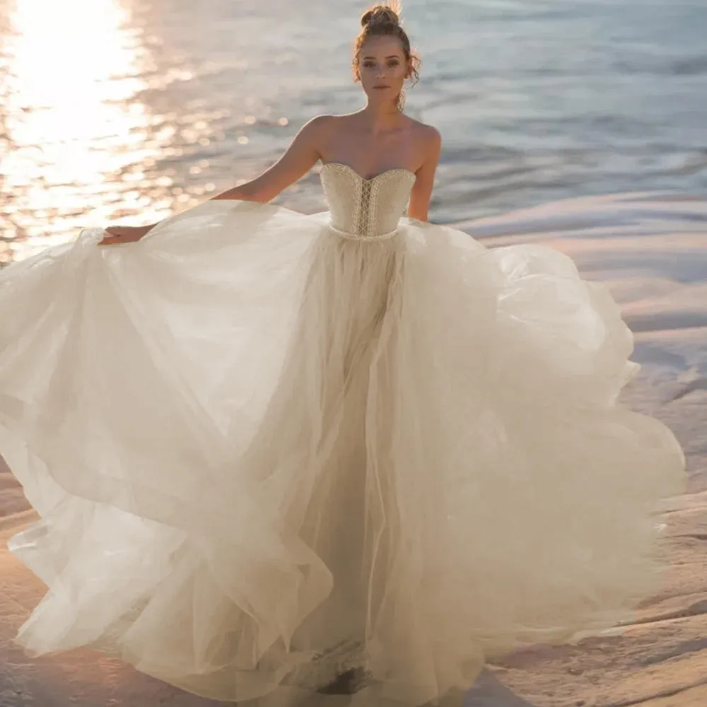 Off the Shoulder Beach Wedding Dress Elegant Boho Princess Bridal Dress