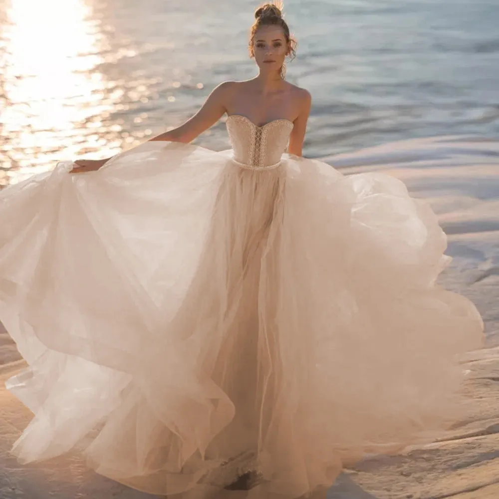 Off the Shoulder Beach Wedding Dress Elegant Boho Princess Bridal Dress
