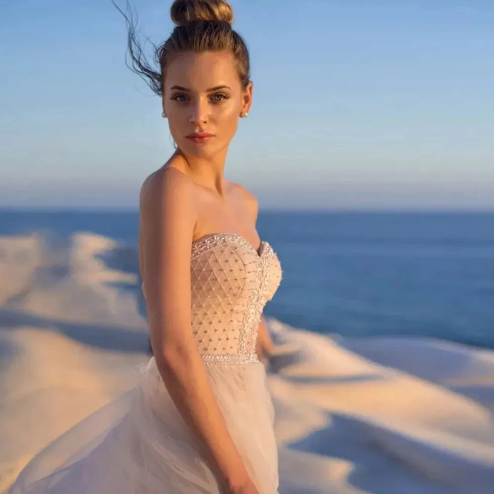 Off the Shoulder Beach Wedding Dress Elegant Boho Princess Bridal Dress
