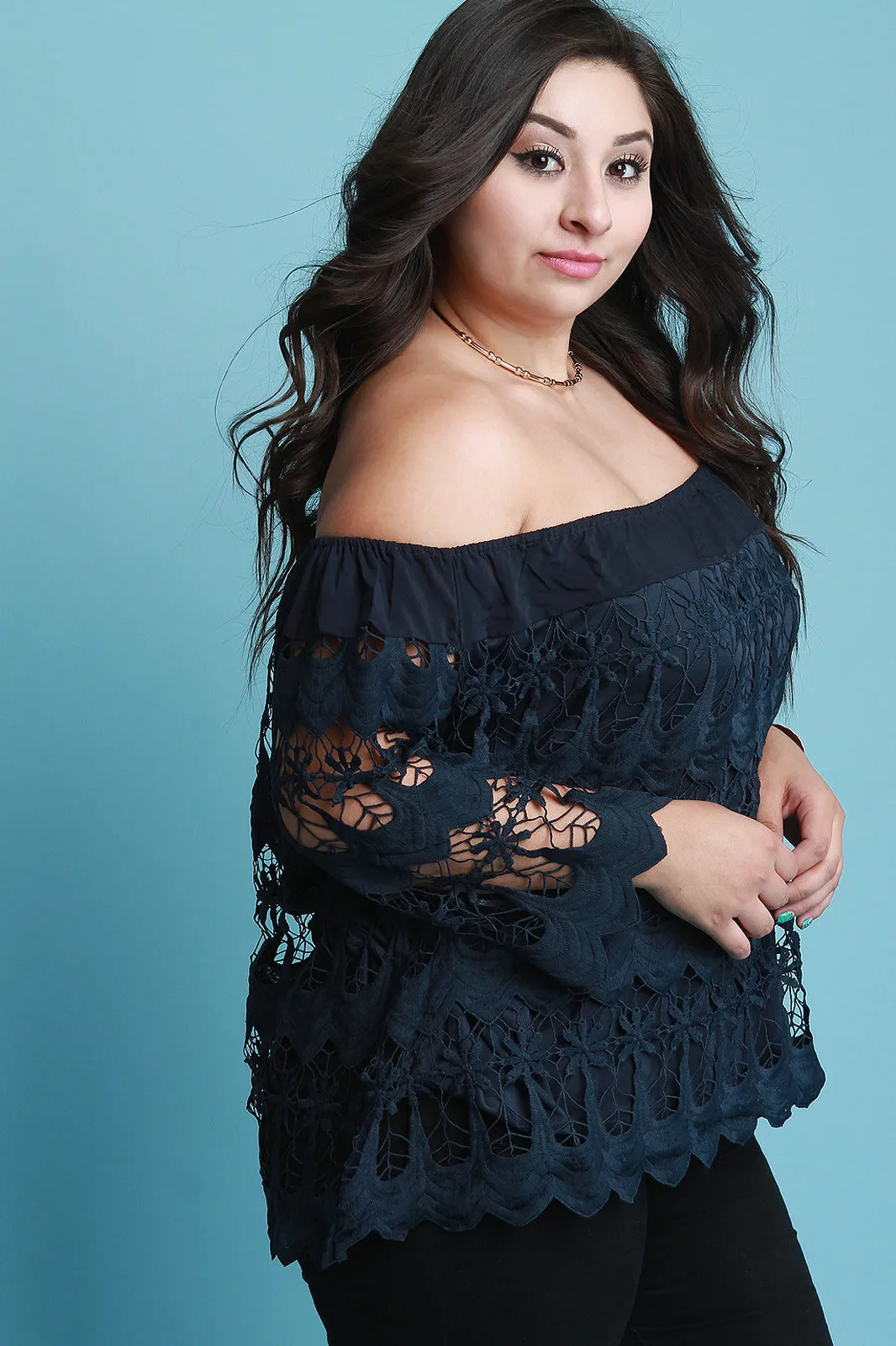 Off-The-Shoulder Long Sleeves Scallop Top